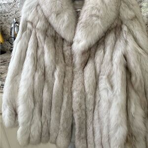Saga Furs White/Grey Silver Fox Fur Jacket